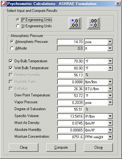 EngVert Psychrometric Properties Screen Shot