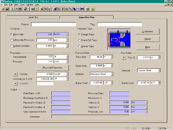 PipeDrop Orifice Plate Calculation Screen Shot