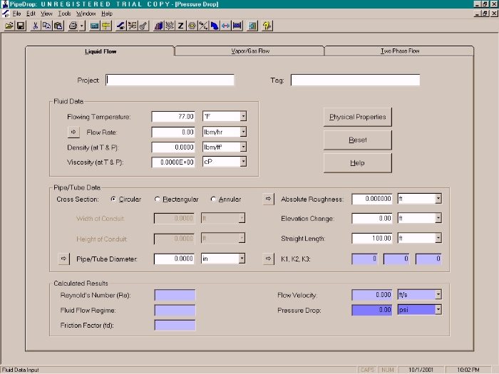 PipeDrop Liquid Pressure Drop Screen Shot